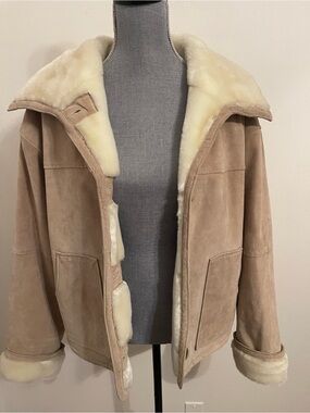 Pacific Trail Blush Suede Jacket with Cream Shearling. Size Medium